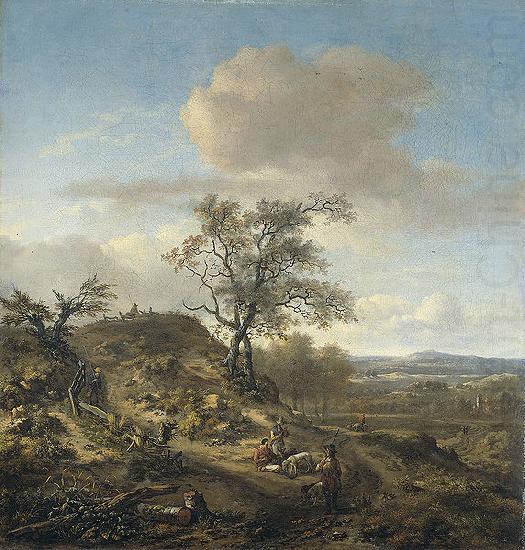 Jan Wijnants Landscape with a hunter and other figures.